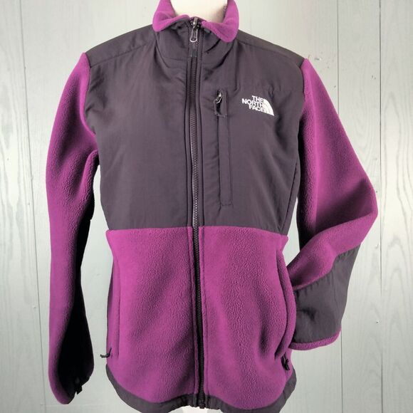 The North Face Denali Jacket Womens M Black Purple Polartec Fleece Full Zip - Picture 1 of 16